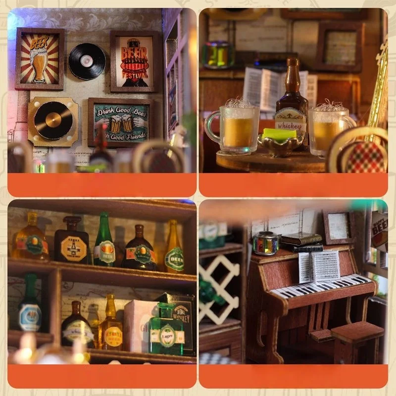 منزل مصغر من Vintage Tavern DIY، بيت دمية خشبي ثلاثي الأبعاد مع أثاث، مجموعة نماذج حانة صغيرة لمحبي الحرف اليدوية للبالغين #2