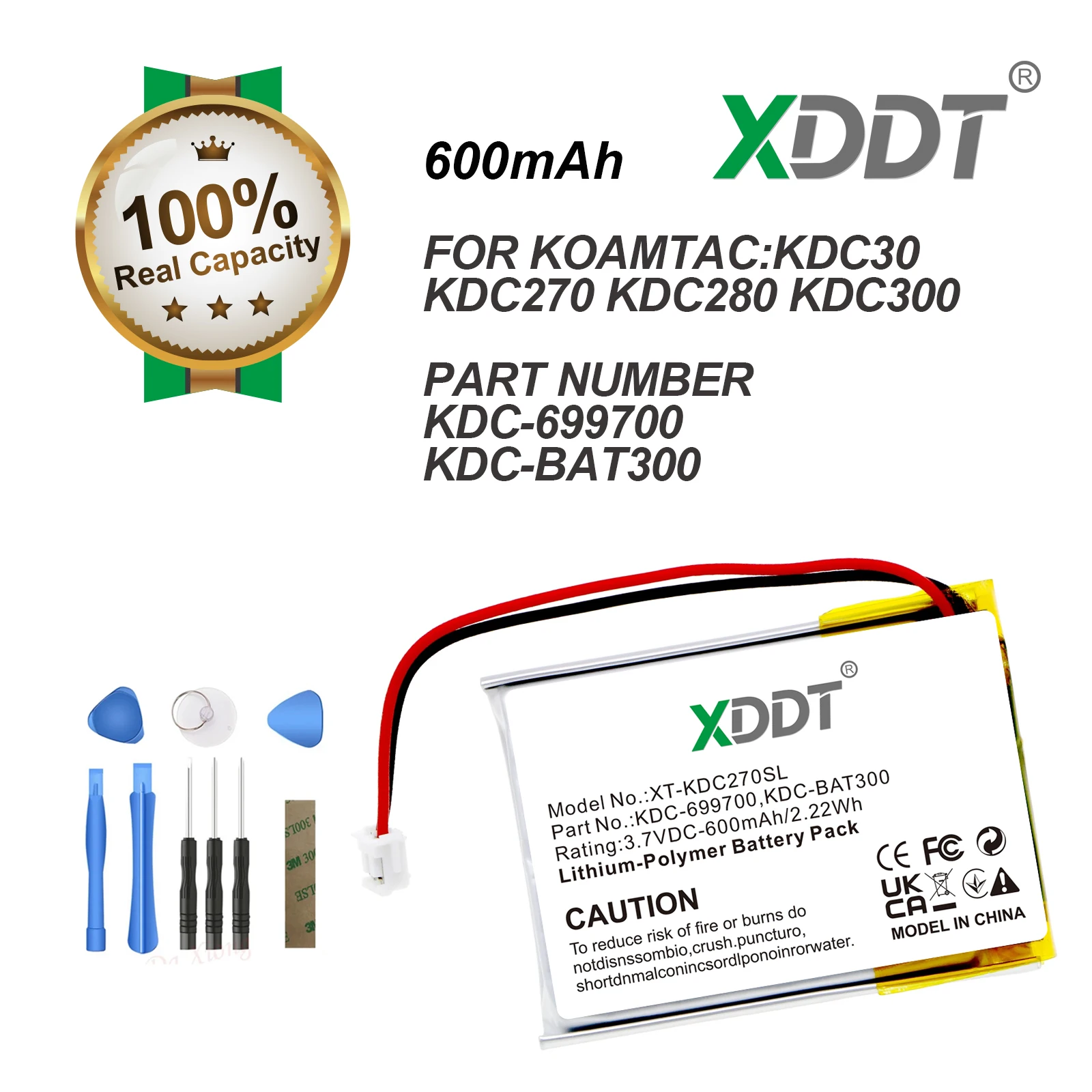 XDDT 600mAh Barcode Scanner Battery For KOAMTAC KDC30 KDC270 KDC280 KDC300 KDC-699700 KDC-BAT300 3.7VDC-600mAh/2.22Wh