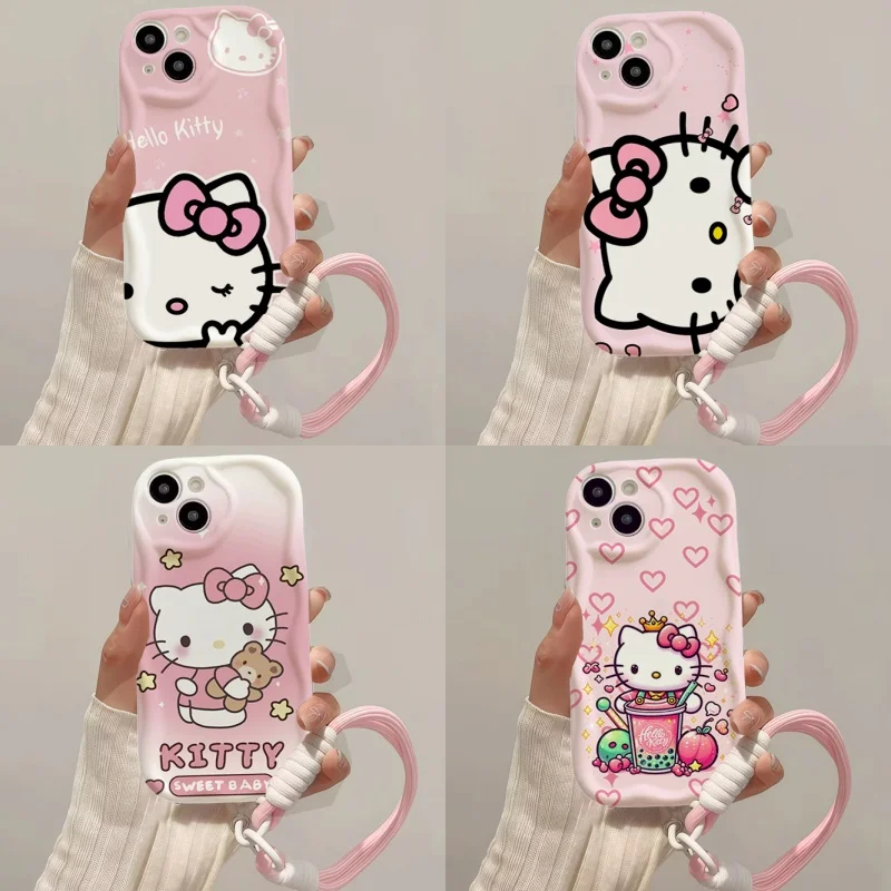 ハローキティ ランヤードケース OPPO A3 PRO A60 A3X A16 A5 Pro A17 A15 A15S A38 A18 A78 A79 A58 A98 A52 A78 A16S 電話ケース かわいい