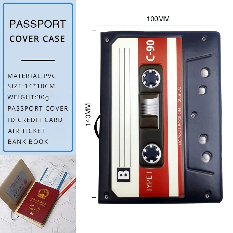 Retro Tape Pattern Passport Cover Case Recorder Tape Passport Protector Holder Case for International Travel Passport Sleeve