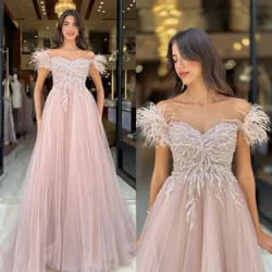 New 2024 Elegant Evening gown Line feather off-the-shoulder formal party ball dress sequins for special occasion dresses