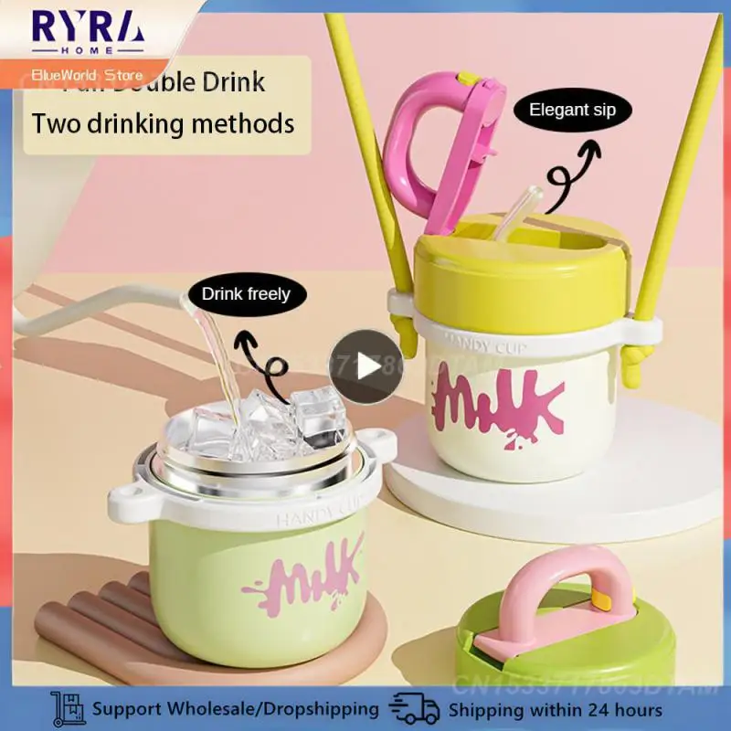 

Children's Insulated Water Bottle Portable Bounce Fashion Thermos Cup Cool Look Multi-color Optional Macaroon Thermos Cup Straw