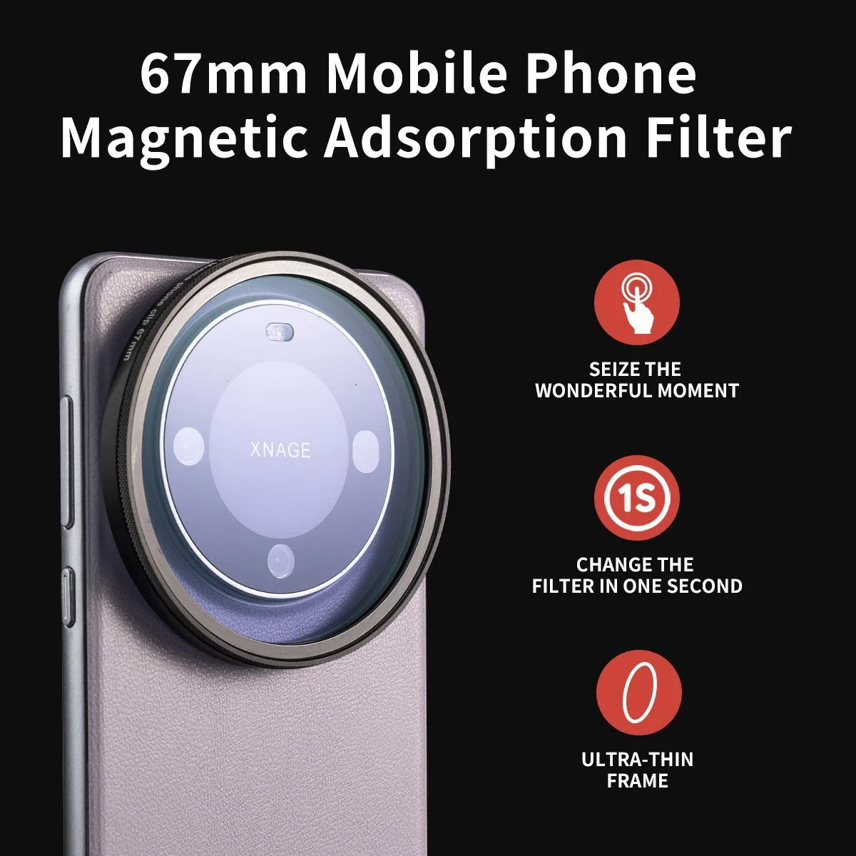 Mecoright Magnetic Mobile Phone Filter Ultra-Thin Sticker Ring Circular 67mm Suitable for Apple, Huawei, OPPO, Xiaomi, VIVO Lens