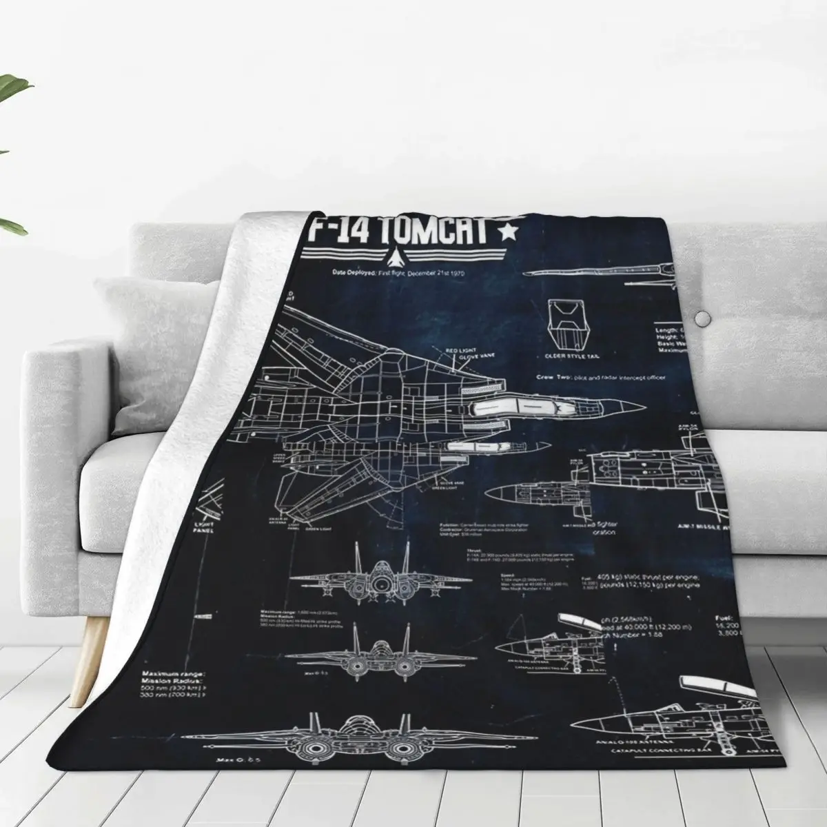 

Tomcat F-14 Blueprint USAF Navy Blankets Plush Awesome Breathable Throw Blankets for Home Restaurant Decoration