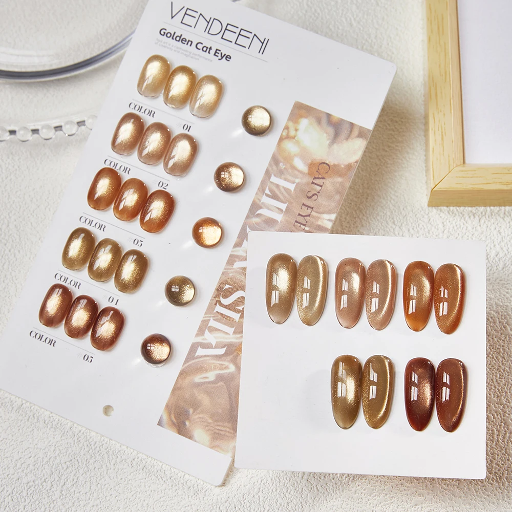 Vendeeni 5 Farben/Set Goldener Katzenaugen-Gel-Nagellack TPO HEMA-FREI Glitzer Kristall Magnetischer UV-Soak-Off-Gel-Lack mit Display – Detail 7