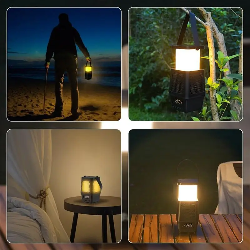 Rechargeable Led Camping Lantern With Wireless Bluetooth Speaker And Alarm Clock For Travel,Outdoor Use