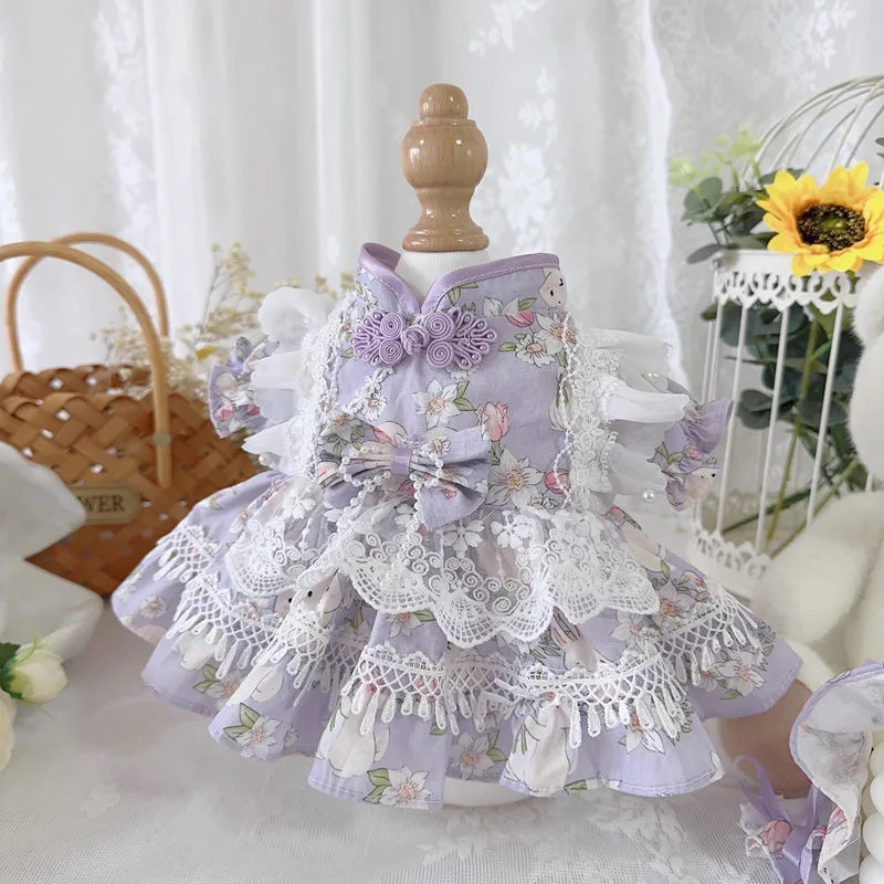 10CM 15CM 20CM 40CM Cotton Doll Clothes，Summer Skirt, Purple Bow Floral Dress Free Shipping