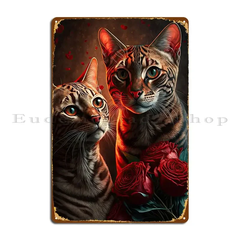 Valentines Bengal Cats With Hearts And Roses 5 Idreamaboutcats Metal Sign Cinema Home Club Designs Custom Tin Sign Poster