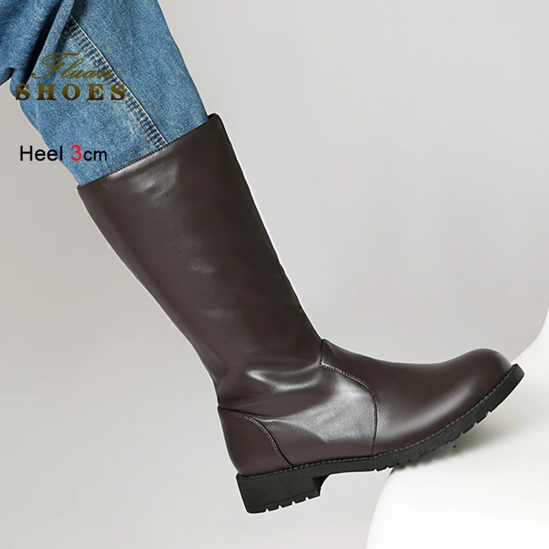 

Женские сапоги до середины икры на массивном каблуке 3 см, молния сбоку, мягкая кожа, осенне-зимняя обувь большого размера, классические рыцарские сапоги унисекс с круглым носком