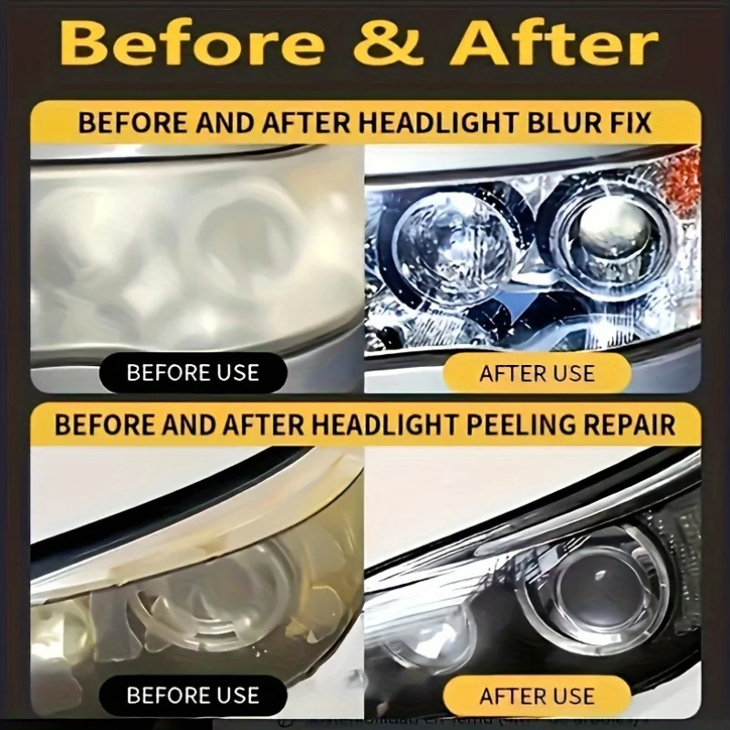 Headlight Repair Liquid - Including Plastic Applicator, Transparent Headlight Repair Liquid for Repair Oxidation, Blurred and Ye