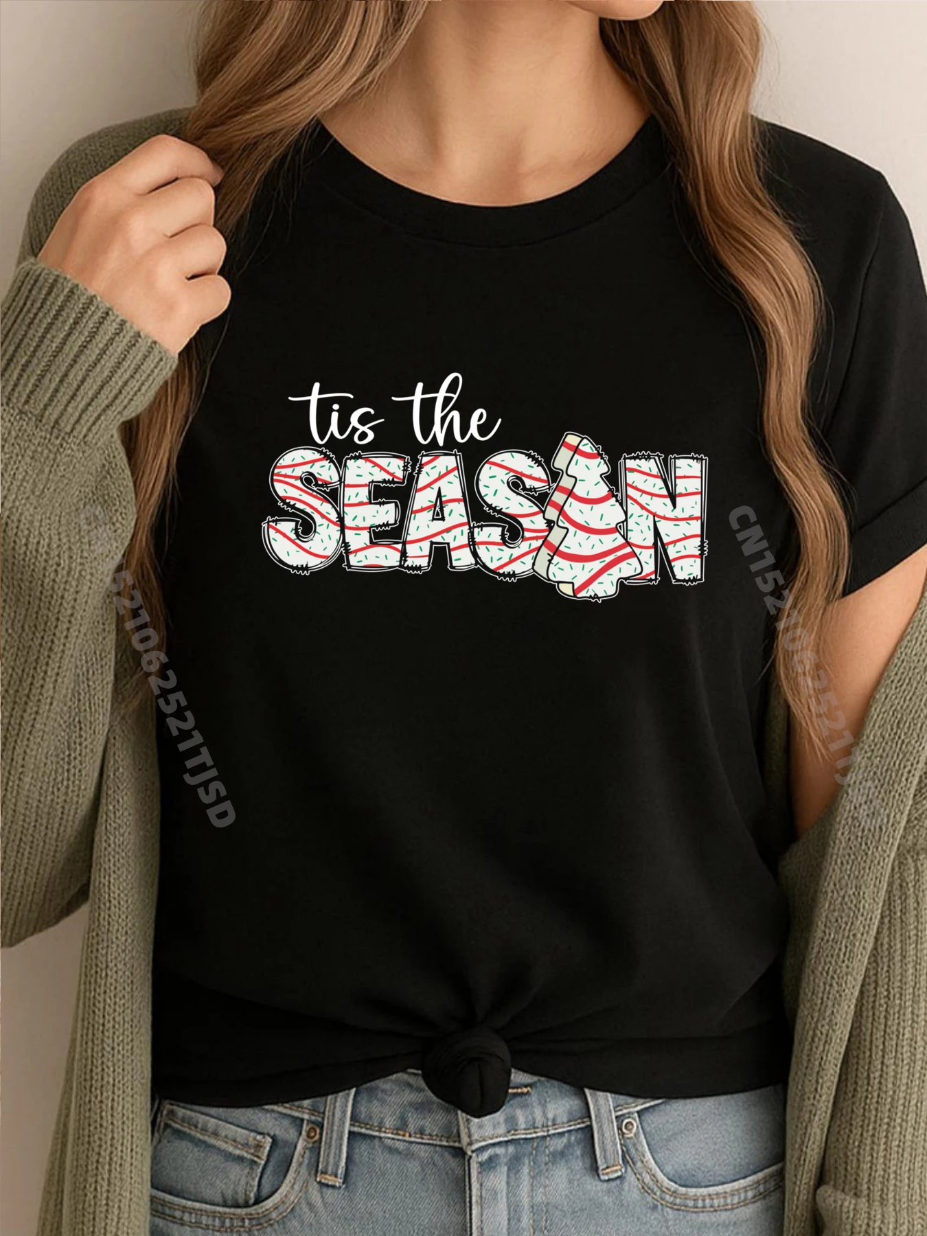 

Tis The Season Рождественские огни Дерево Торты Debbie Groovy Футболка с короткими рукавами Женские футболки Пасхальный воскресенье