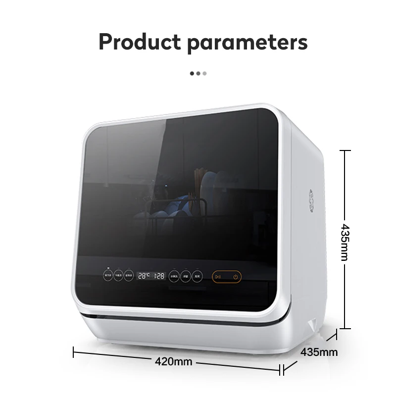 Mini Portable Tabletop Dishwasher, Automatic Cleaning for Hotel Home Kitchen, 6-in-1 Function
