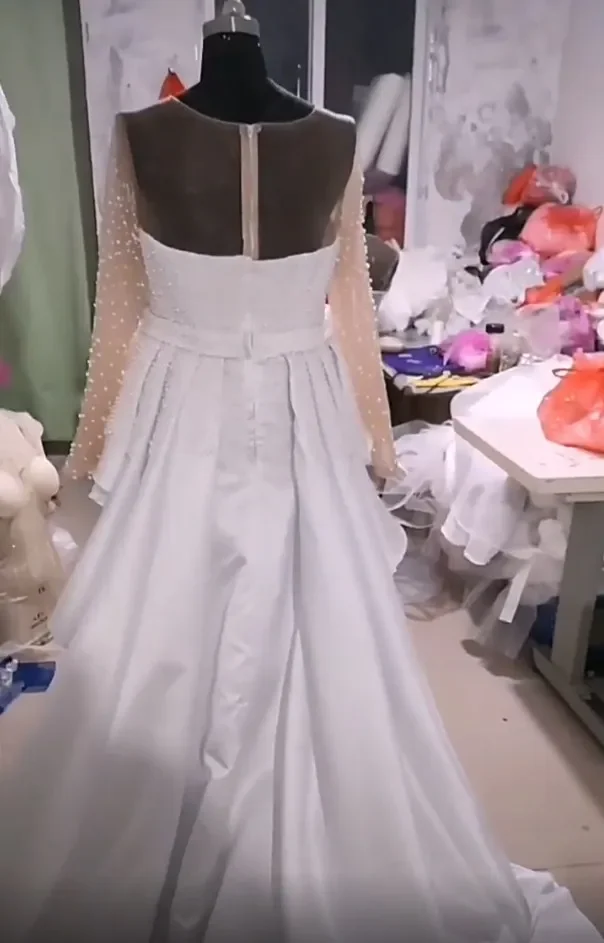 Angepasst African Nigeria Plus Größe Hochzeit Kleid Benutzerdefinierte Überrock Perlen Illusion Hochzeit Brautkleider Vestido De Novio