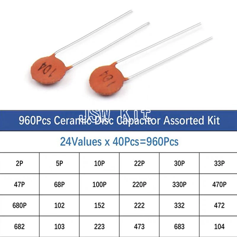 960pcs Ceramic Capacitor Set 2pF-0.1uF Electronic Components Capacitor Assorted Kit Samples DIY