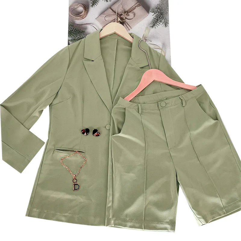 Zomer Damespakken Set Elegante Blazer + Korte Broek 2 Stuks Jas Mini Kantoorbroek Sexy V-Hals Feest Prom Jurk Op Voorraad