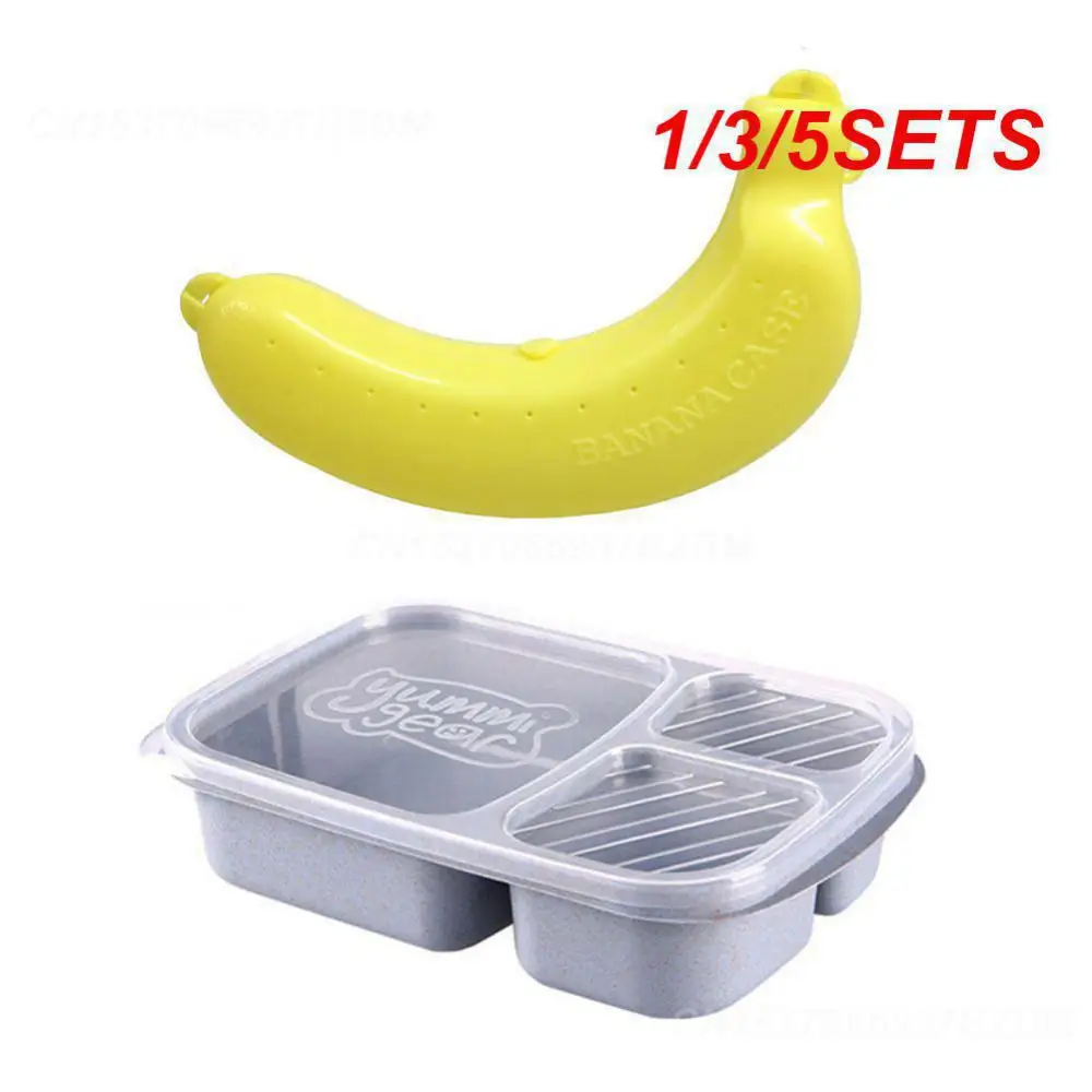 1/3/5SETS Division Banana Storage Box Save Space Easy To Clean Banana Box Wheat Straw Food Grade Travel Supplies Tableware