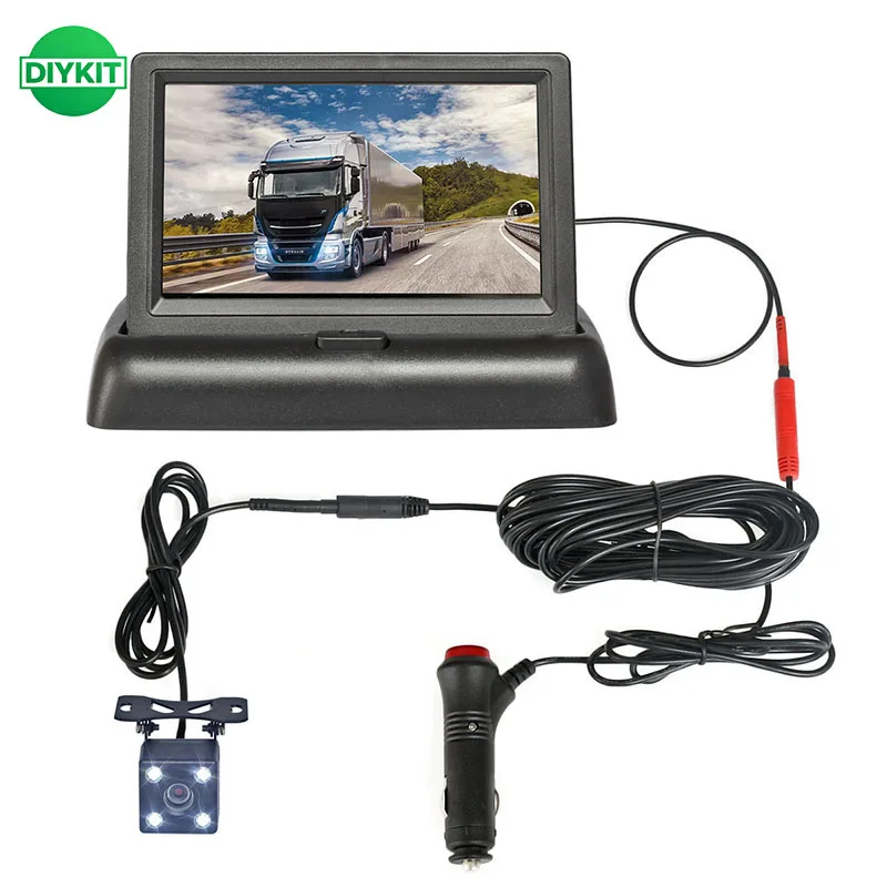 DIYKIT 4.3inch Foldable TFT LCD Car Monitor Reverse Backup Camera Parking System Easy Install Vehicle Rear View