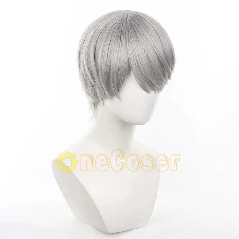 يو ناروكامي شعر مستعار تأثيري أنيمي شخصية 4 رمادي قصير الشعر ياسوغامي المدرسة الثانوية ألياف مقاومة للحرارة الشعر + غطاء شعر مستعار هالوين