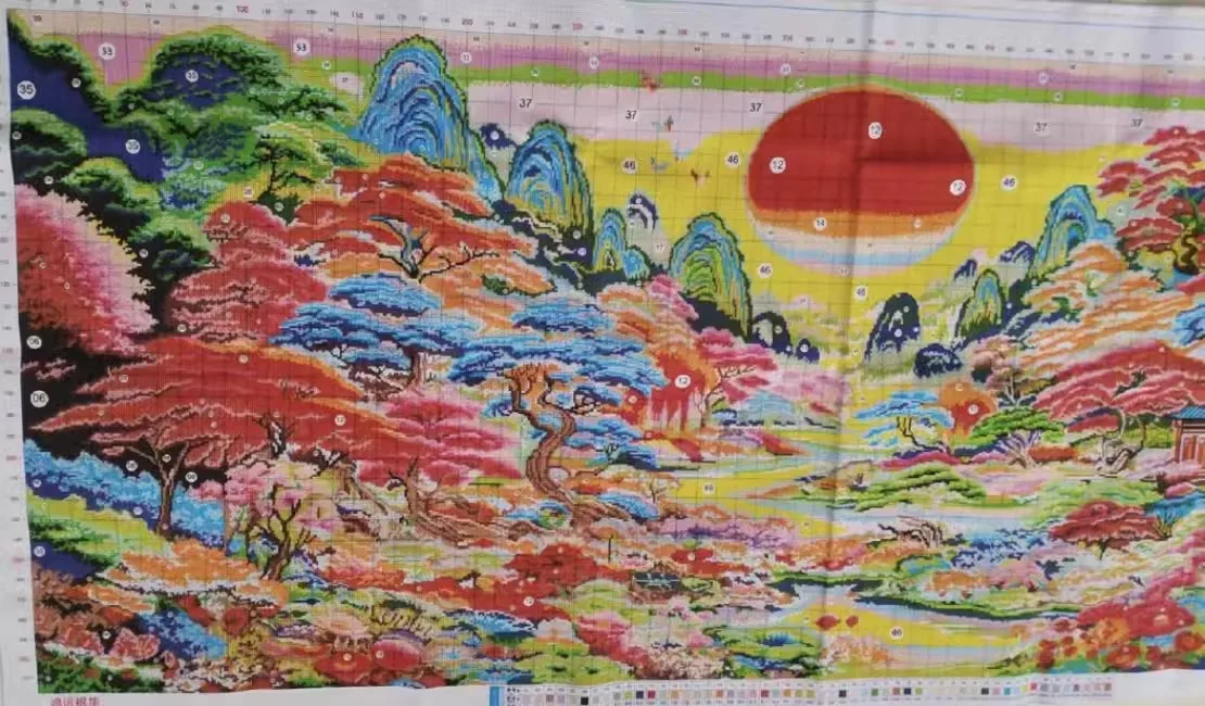 9ct 230x100cm Maple Sunrise Embroidery DIY Chinese Style Printed Kits Cross Stitch Needlework Set Home Decor Crafts