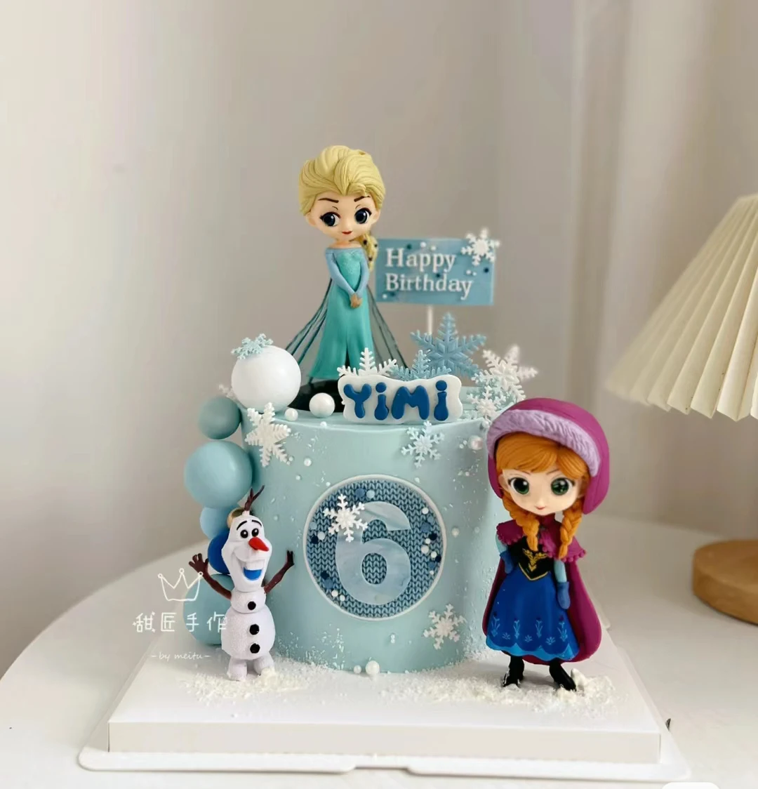 الأميرة البلاستيكية الحلي كعكة الزينة إلسا آنا القلعة كعكة توبر للفتيات استحمام الطفل حفلة عيد ميلاد كعكة ديكور لوازم