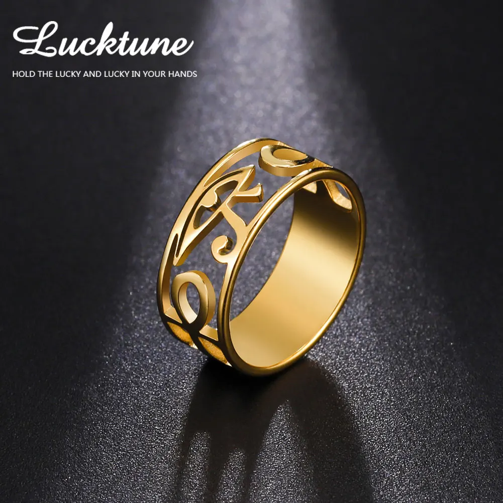 Lucktune Ankh Cross With Eye of Horus Wide Rings for Women Men Stainless Steel Egyptian Protection Finger Rings Amulets Jewelry