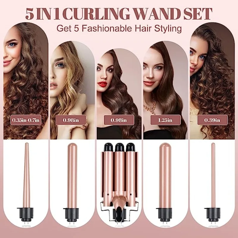 Popular hair tools customized 5 in 1 Hair Curling Wand Interchangeable automatic