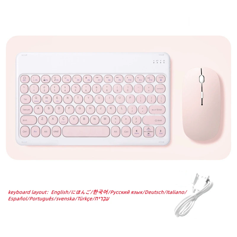 Teclado sem fio e mouse combos conjunto redondo bluetooth hebraico espanhol coreano para ios ipad android windows telefone tablet