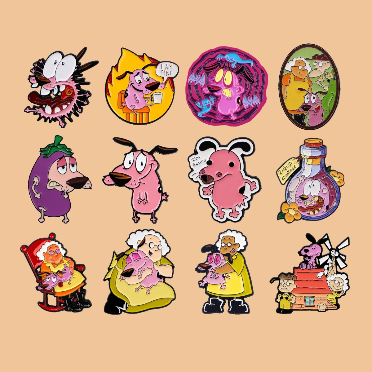 Covarde herói cães esmalte pinos anime figuras emblemas broche de lapela de metal para mochilas broches moda jóias acessórios presentes