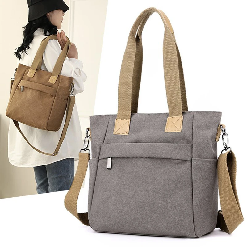 

Tiptoegirls Women's Canvas Tote Bag with Adjustable Strap Casual Multi-Pocket Shoulder Handbag Lightweight Work School Lady Bags