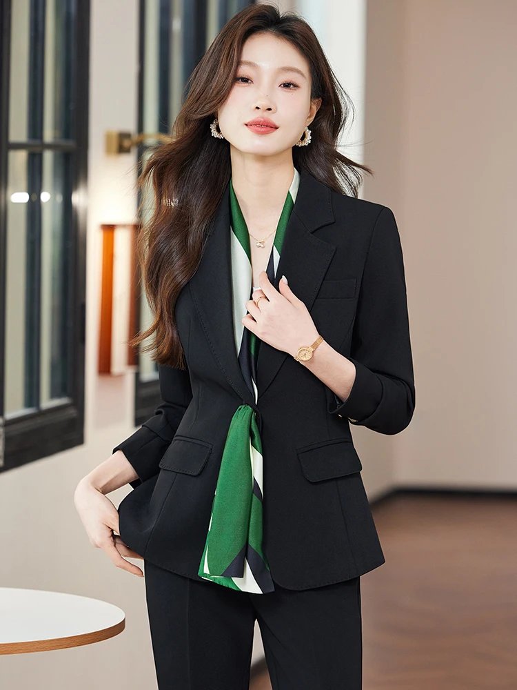 

Элитный женский деловой костюм-двойка (пиджак и брюки) из полиэстера, весна 2025, новая модная коллекция, профессиональный дизайн, с длинным рукавом