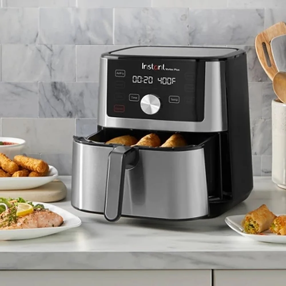 4qt 6-in-1 Stainless Steel Air Fryer with EvenCrisp Technology Non-Stick Basket Quick Cleanup User-Friendly Touchscreen Safety