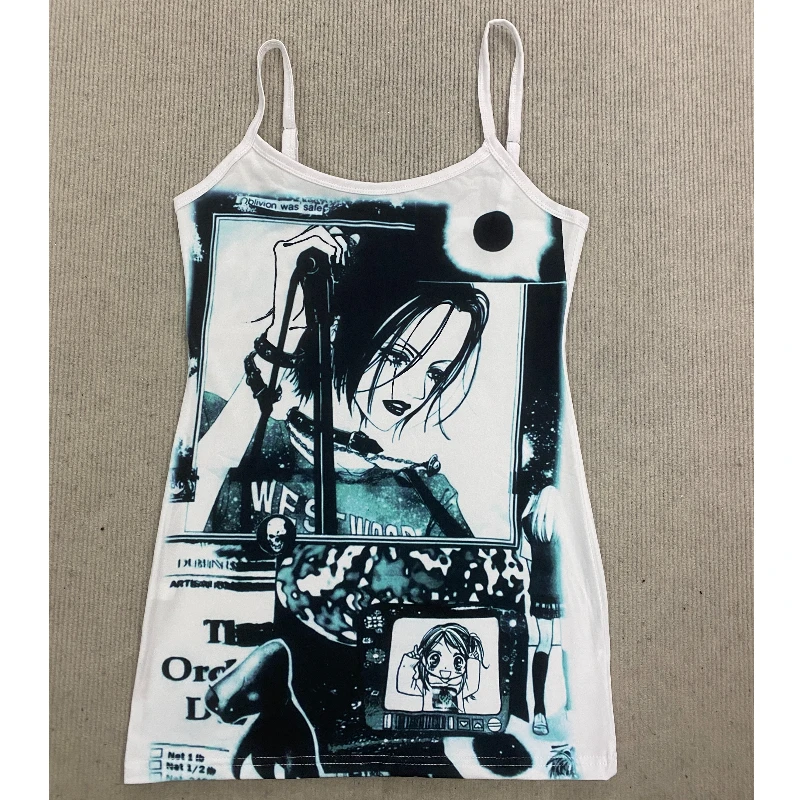 

Anime Gothic Sexy Sleeveless Vest Personalized Retro Streetwear Cut Top Y2k Style Dress for Trendy Street Fashion