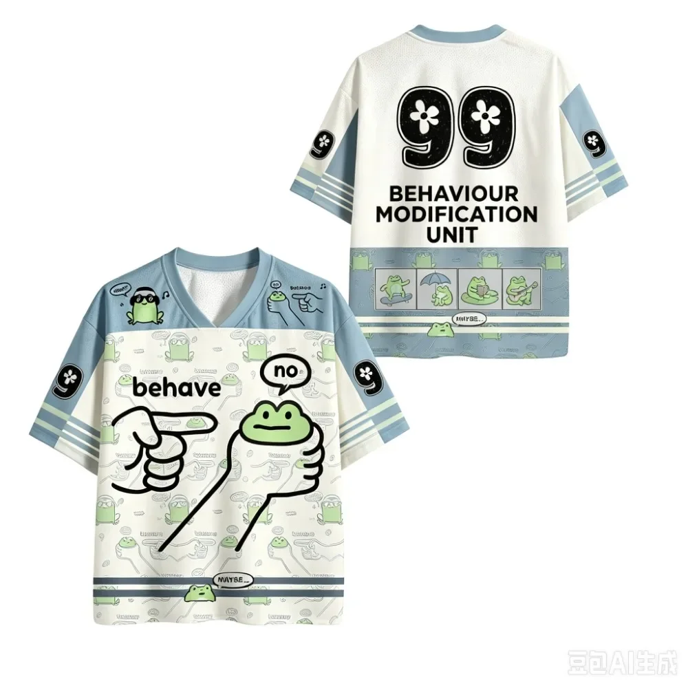 Fun Cartoon Japanese Frog 3D Printed Outdoor Leisure Y2K Sport Quick-dry Breathable Men's  Women's V-neck Large-size T-shirt Top
