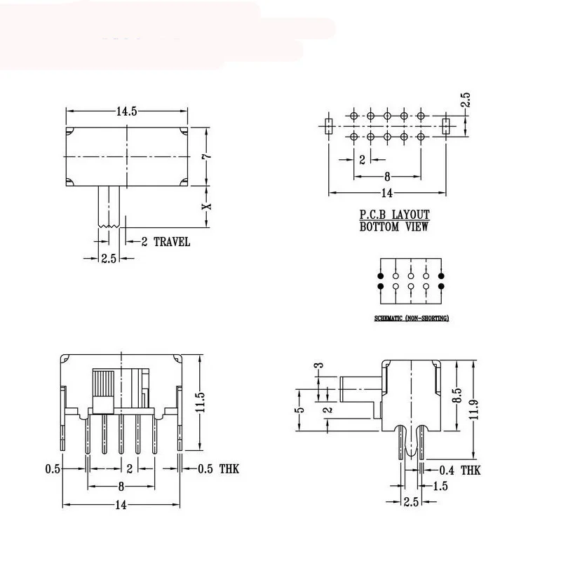 5PCS/LOT SK-23D15 3-position 10-pin toggle switch horizontal side handle audio power amplifier switch car audio power switch