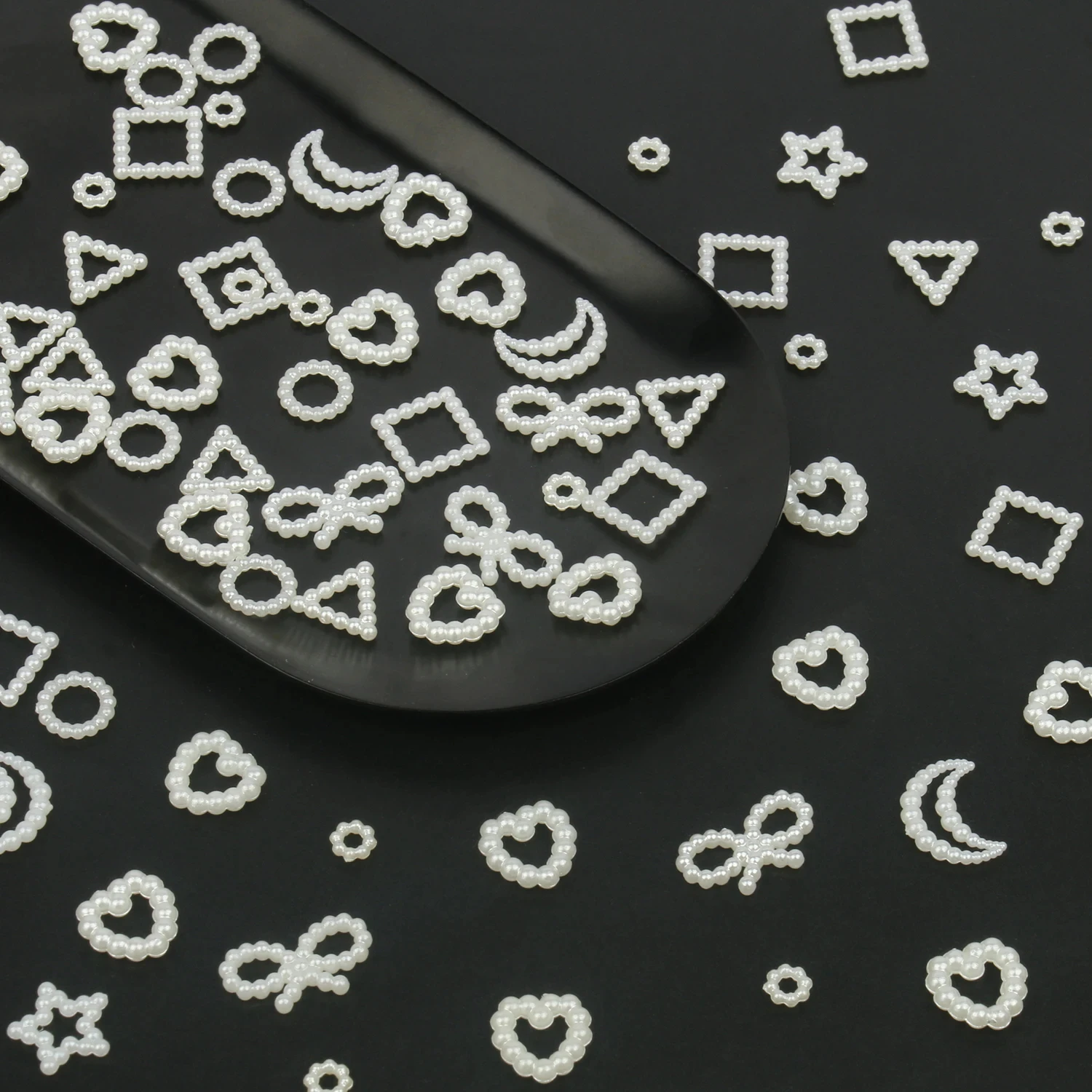 300pcs Mixed Design Heart Shape Craft Imitation Pearls Loose Beads For Art Scrapbooking Decoration DIY Jewelry Handmade Making