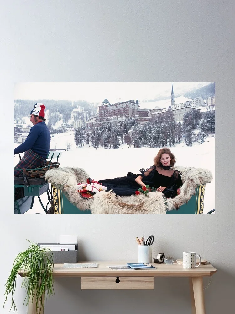 Slim Aarons Karen Davis at the Palace Hotel in St. Moritz in 1978, Print Art Canvas Poster,Living Room, Home Wall Decor Picture