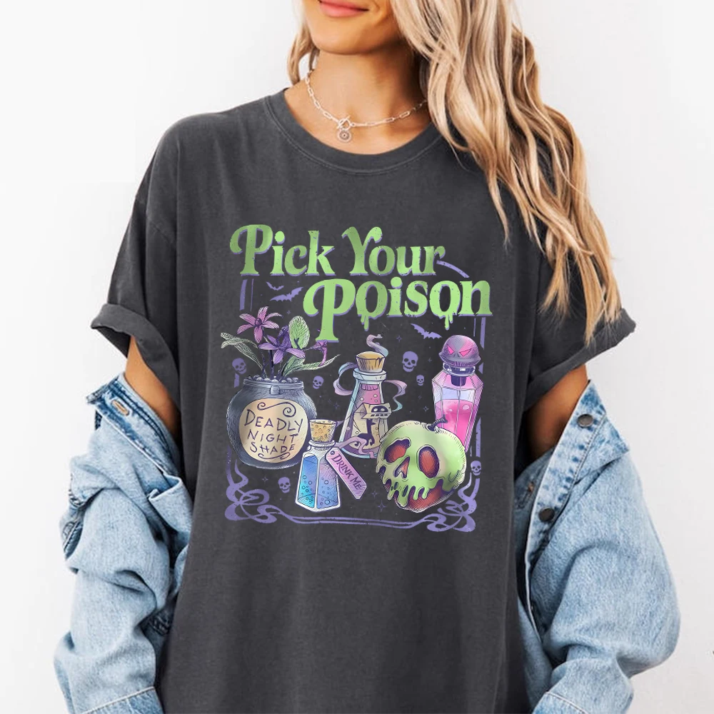 Pick Your Poiso Vintage Comfort Shirt Princess Halloween T-Shirt Poiso Apple Skull Graphic Tee Spooky Season Villain Goth Tops