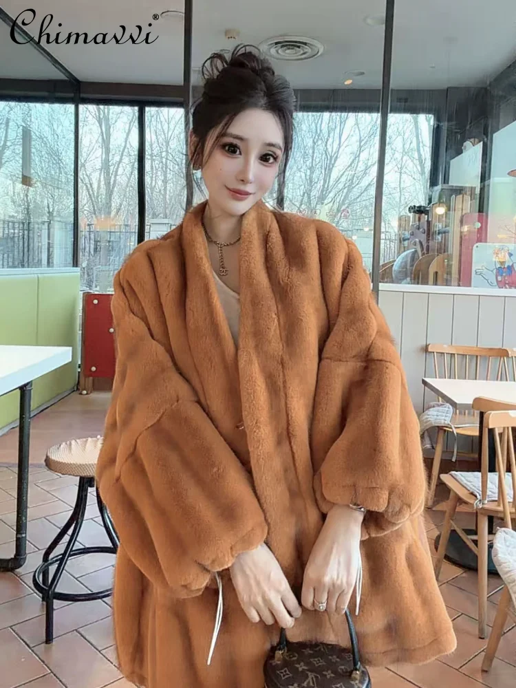 Manteau de fourrure écologique pour femme, mi-long, ample, fausse fourrure de vison, légère, de luxe, élégante et chaude, nouvelle mode hiver 2025