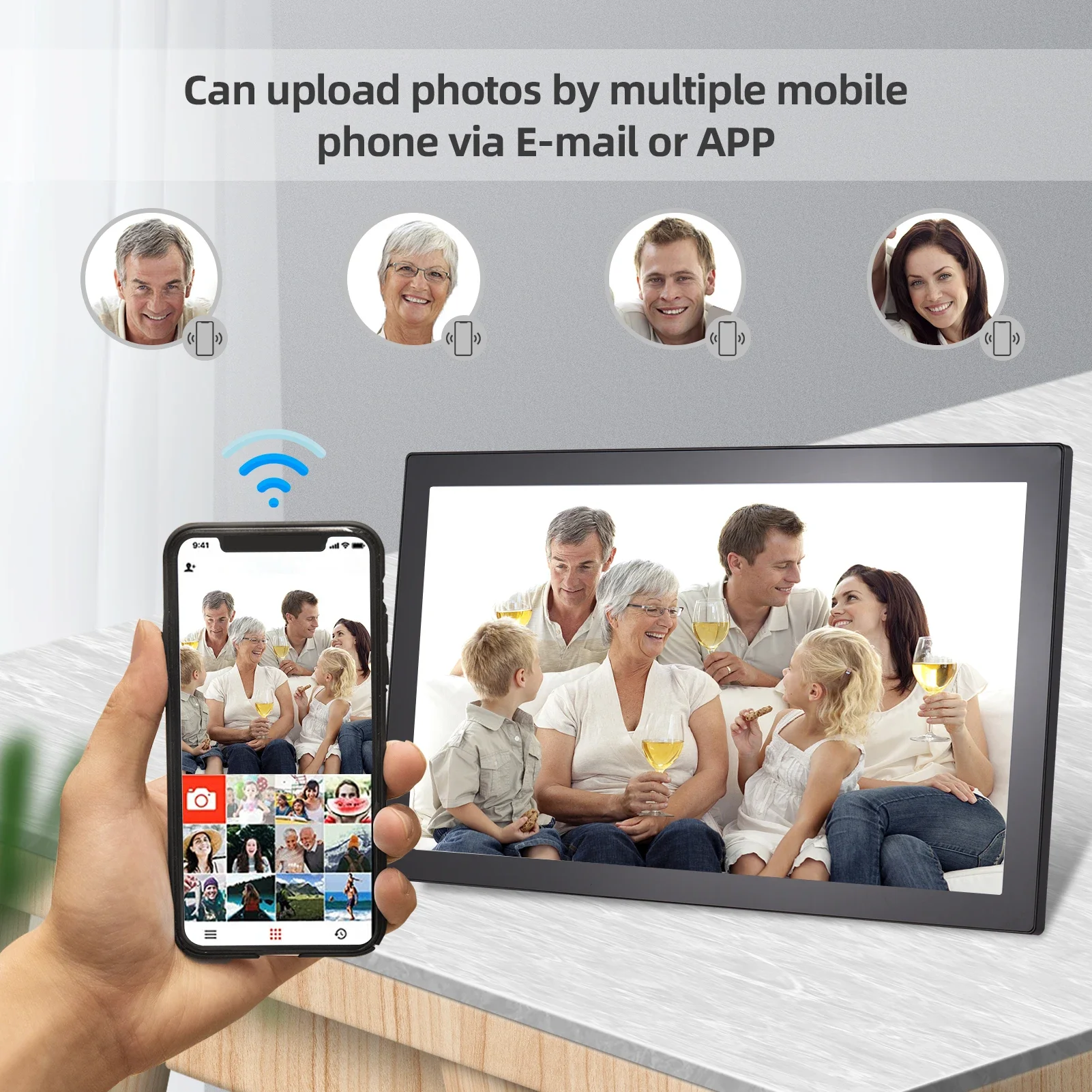 إطار صور رقمي واي فاي مقاس 21.5 بوصة إطار صورة رقمي سحابي شاشة IPS تحكم باللمس 32 جيجابايت تخزين دوران تلقائي مشاركة الصور
