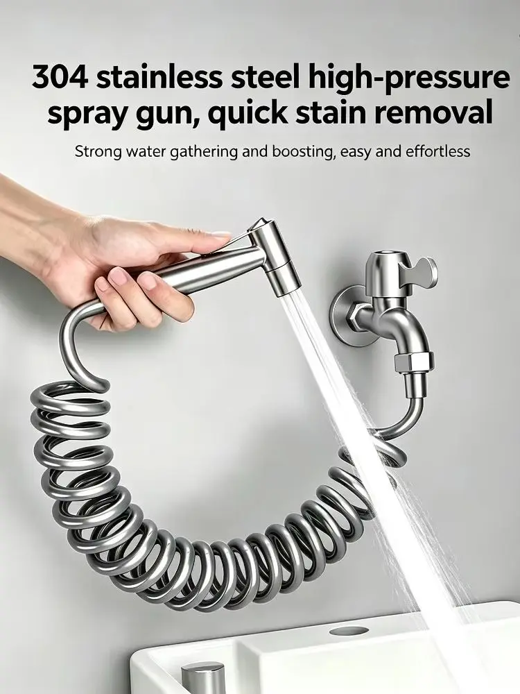 Handheld Toilet Floor Flushing Nozzle 304 Stainless Steel with 1.5m Extendable to 3m Hose for Toilet Hygiene And Pet Cleaning
