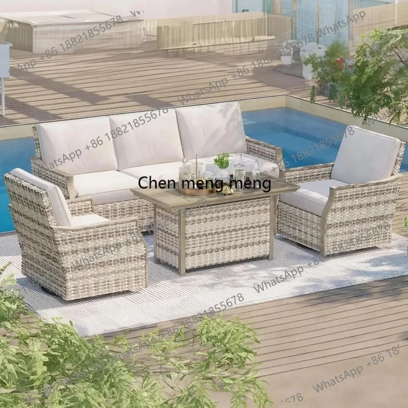 

K153 4 Pieces Outdoor Patio Furniture Set with Swivel Chairs, All Weather Rattan Wicker Patio Conversation Set with, Customized