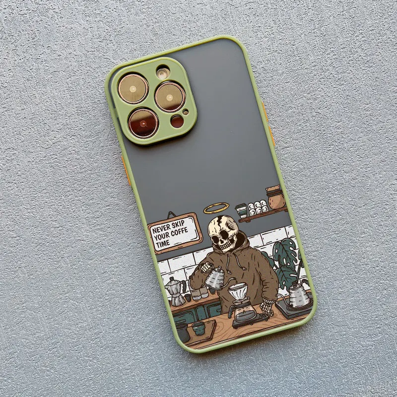 Modische Kaffeetotenkopf Handyhülle für iPhone 17 16 15 14 Pro Max Plus 13 12 11 Mini Pro Max XR XS X Stoßfeste Schutzhülle – Detail 4