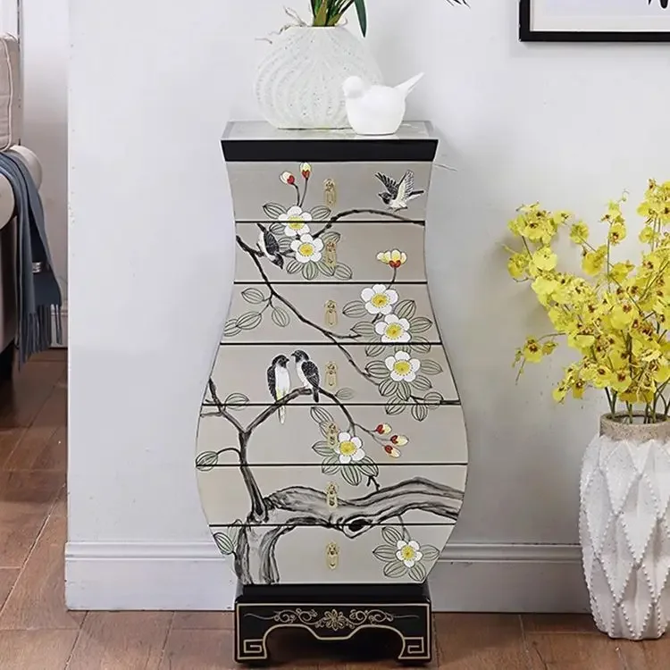 New Chinese chest living room, painted art side cabinet study, solid wood drawer type storage multi-layer vertical cabinet