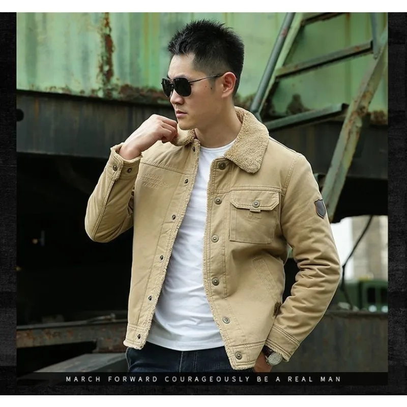 Men's Lambskin Cotton-padded Jacket Winter Thickened Cotton-padded Jacket Multi-pocket Lapel Fashionable and Warm Men's Clothing