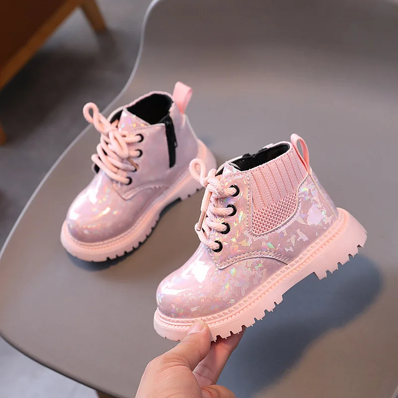 Girls Leather Boots 2024 New Kids Ankle Boots Fashion Solid Color Princess Shoes Flats Children Short Boots J334