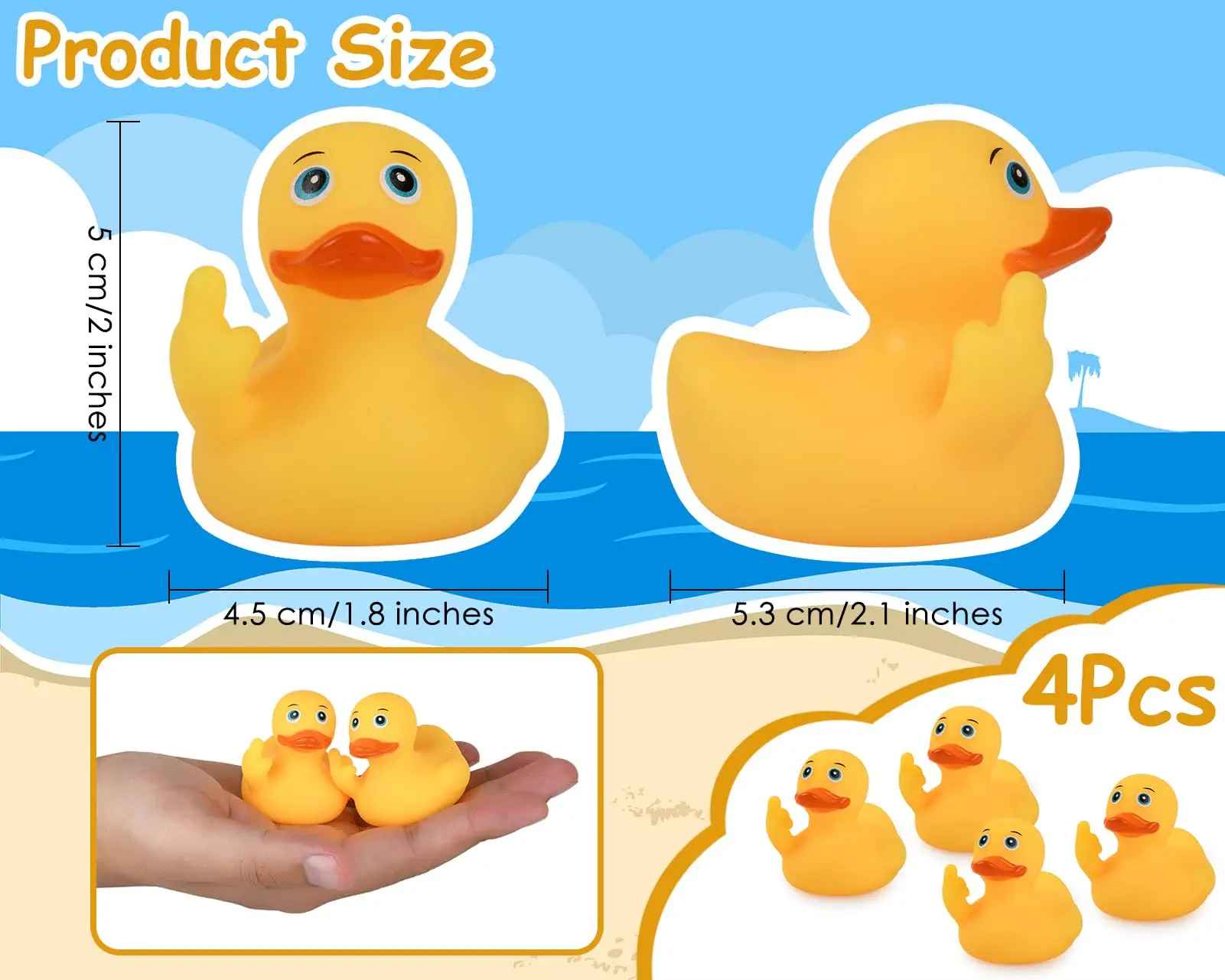 Middle Finger Rubber Ducks 4Pcs Yellow Rubber Duck 2.16 Inch Funny Car Ornament Duck for Car Dashboard Computer Monitor Decor