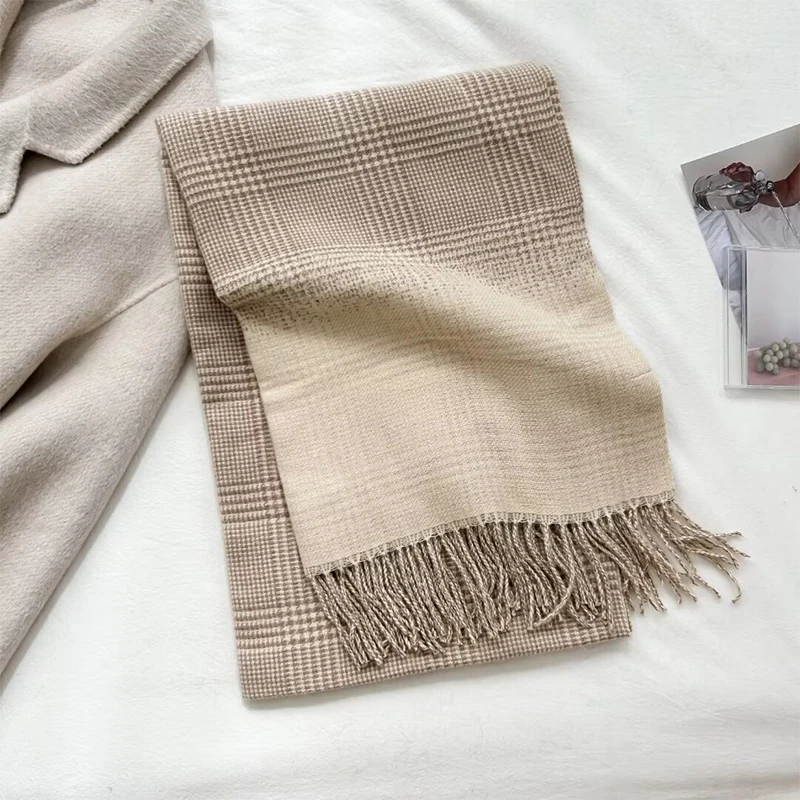 Retro Plaid Scarf Korean version of the new color matching cashmere shawl for women winter thickened warm scarf