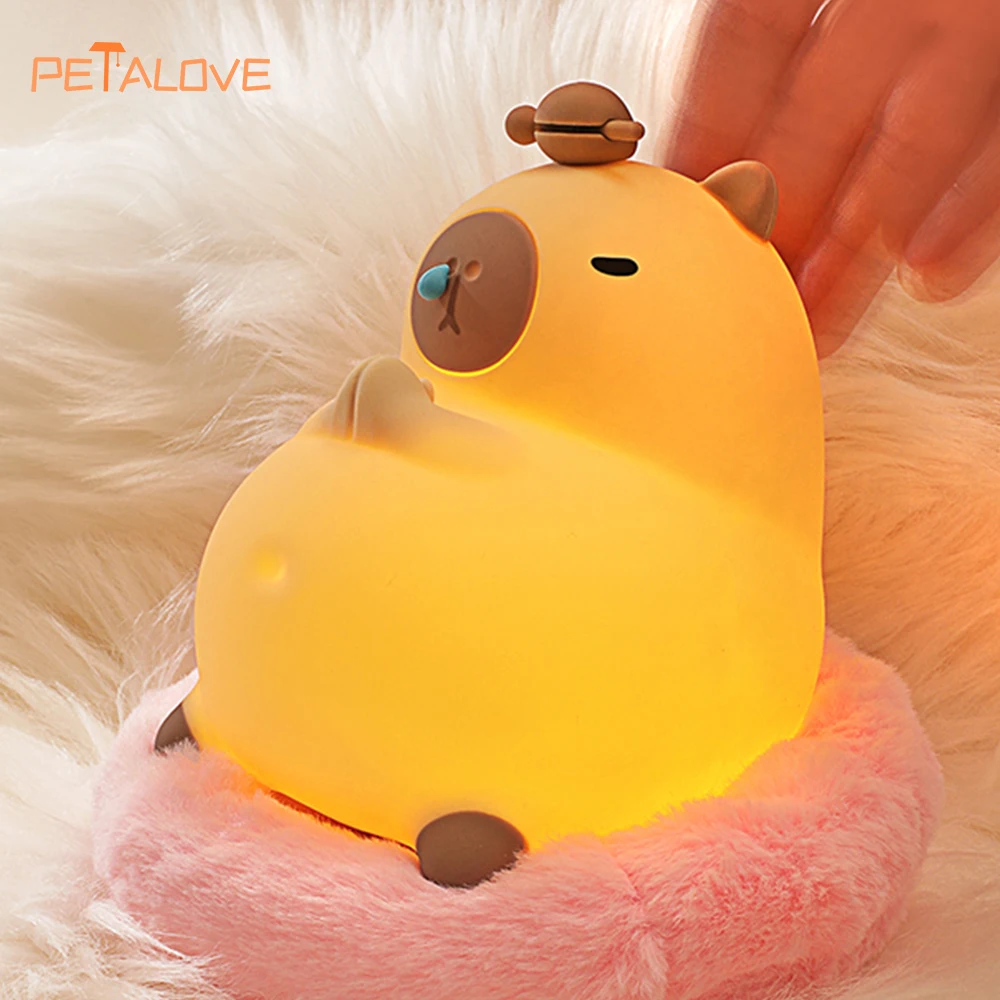 Cute Capybara Night Light Children\'s Silicone Nightlight Gift USB Rechargeable Animal Touch Bedside Sleep Lamp Decoration