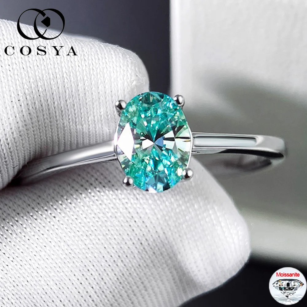 

COSYA 7*9 мм 2CT Кольцо с муассанитом S925 Серебро D Цвет Синий Овальная огранка Лабораторный бриллиант Обручальное кольцо для женщин Изящные ювелирные изделия Подарок