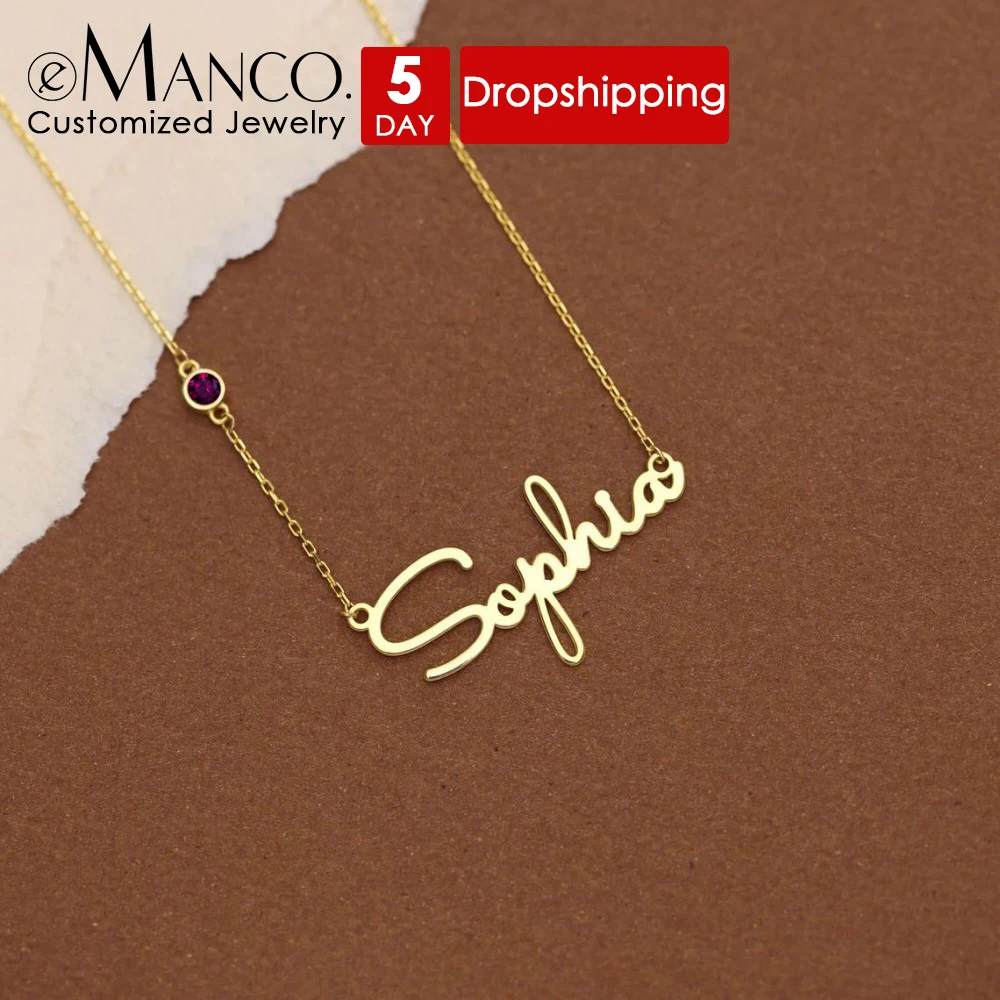 EMANCO DIY Birthstone Customized Fashion Stainless Steel Name Necklace Personalized Letter Choker Necklace Dropshipping